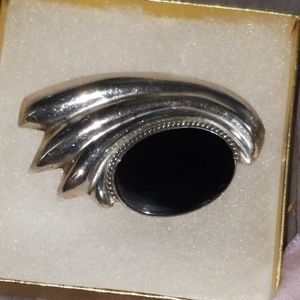 Taxco Sterling Silver Onyx Large Brooch TC-138